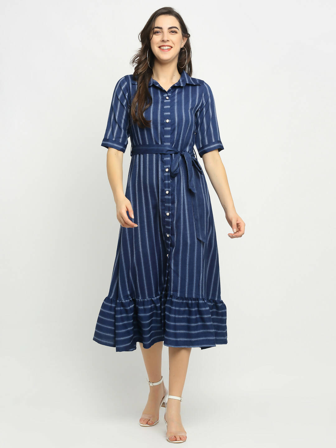 Rudra Bazaar Blue A-Line Striped Kurta - Distacart