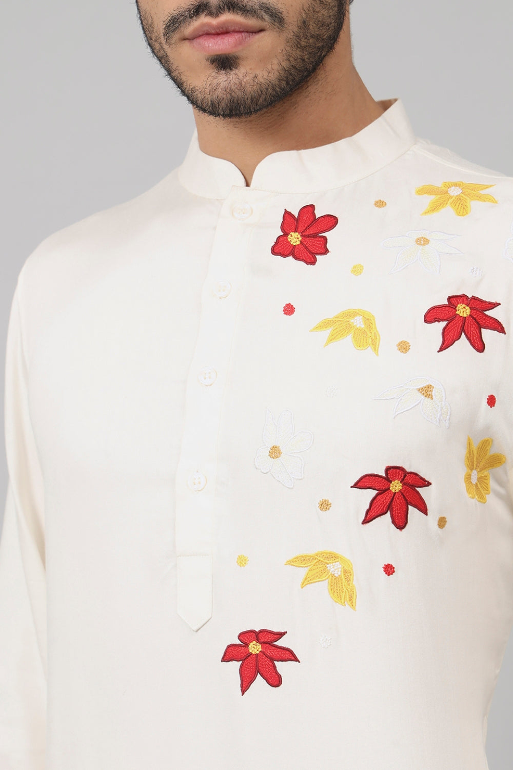 Cotton Kurta With Floral Embroidery Patch Embellishment by Hilo Design