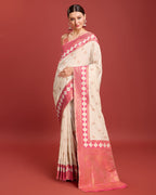 Monjolika Fashion Cream Color Banarasi Rich Zari Woven Weave For Opulent Charm Silk Saree