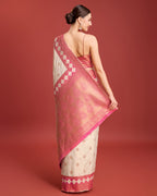 Monjolika Fashion Cream Color Banarasi Rich Zari Woven Weave For Opulent Charm Silk Saree