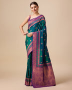 Monjolika Fashion Dark Teal Color Banarasi Rich Zari Woven Weave For Opulent Charm Silk Saree - Distacart