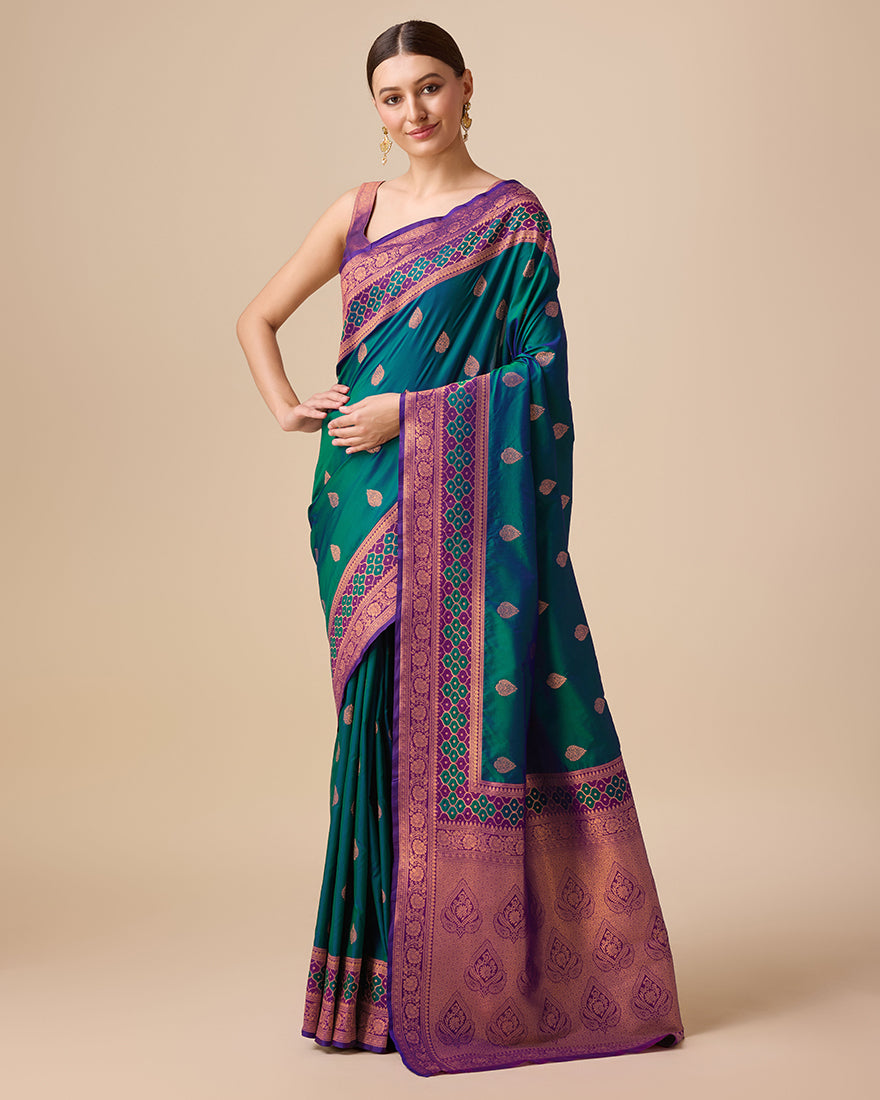Monjolika Fashion Dark Teal Color Banarasi Rich Zari Woven Weave For Opulent Charm Silk Saree - Distacart