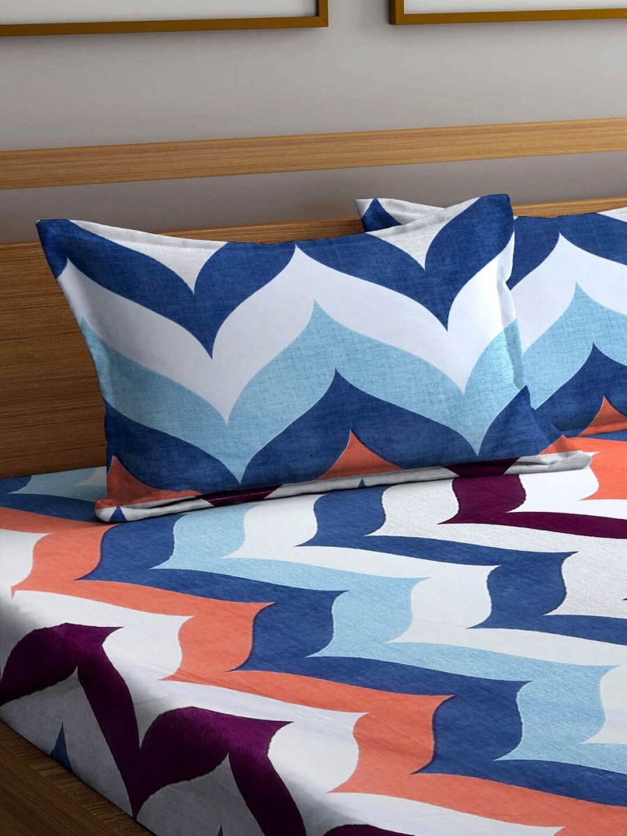 Arrabi Multicoloured Ethnic Motifs 300 TC Super King Bedsheet with 2 Pillow Covers