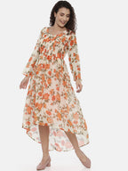Souchii Women Cream-Coloured Printed A-Line Dress - Distacart