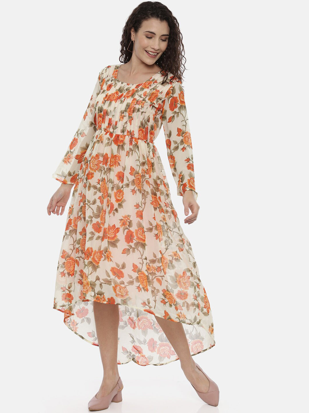 Souchii Women Cream-Coloured Printed A-Line Dress - Distacart