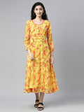 Souchii Yellow Floral Layered Chiffon A-Line Midi Dress - Distacart