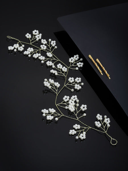 Panash Women Gold-Toned & White Beaded Tiara