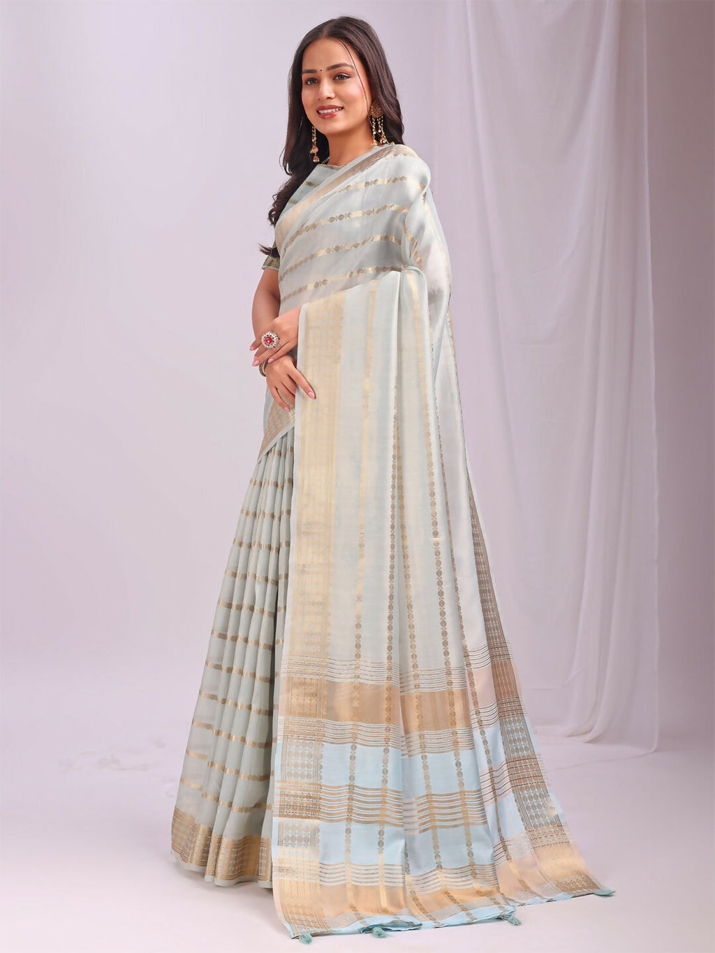 Shree Shyam Fashion Organza Sky Blue Saree - Distacart
