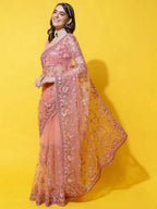 kasee Floral Embroidered Net Saree - Distacart