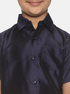 Sethukrishna Boys Navy Blue & White Shirt with Dhoti Set