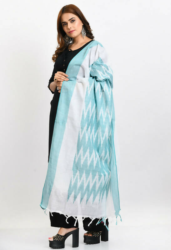 Mominos Fashion Moeza Women's Handloom Cotton Ikkat Sea Green Dupatta - Distacart