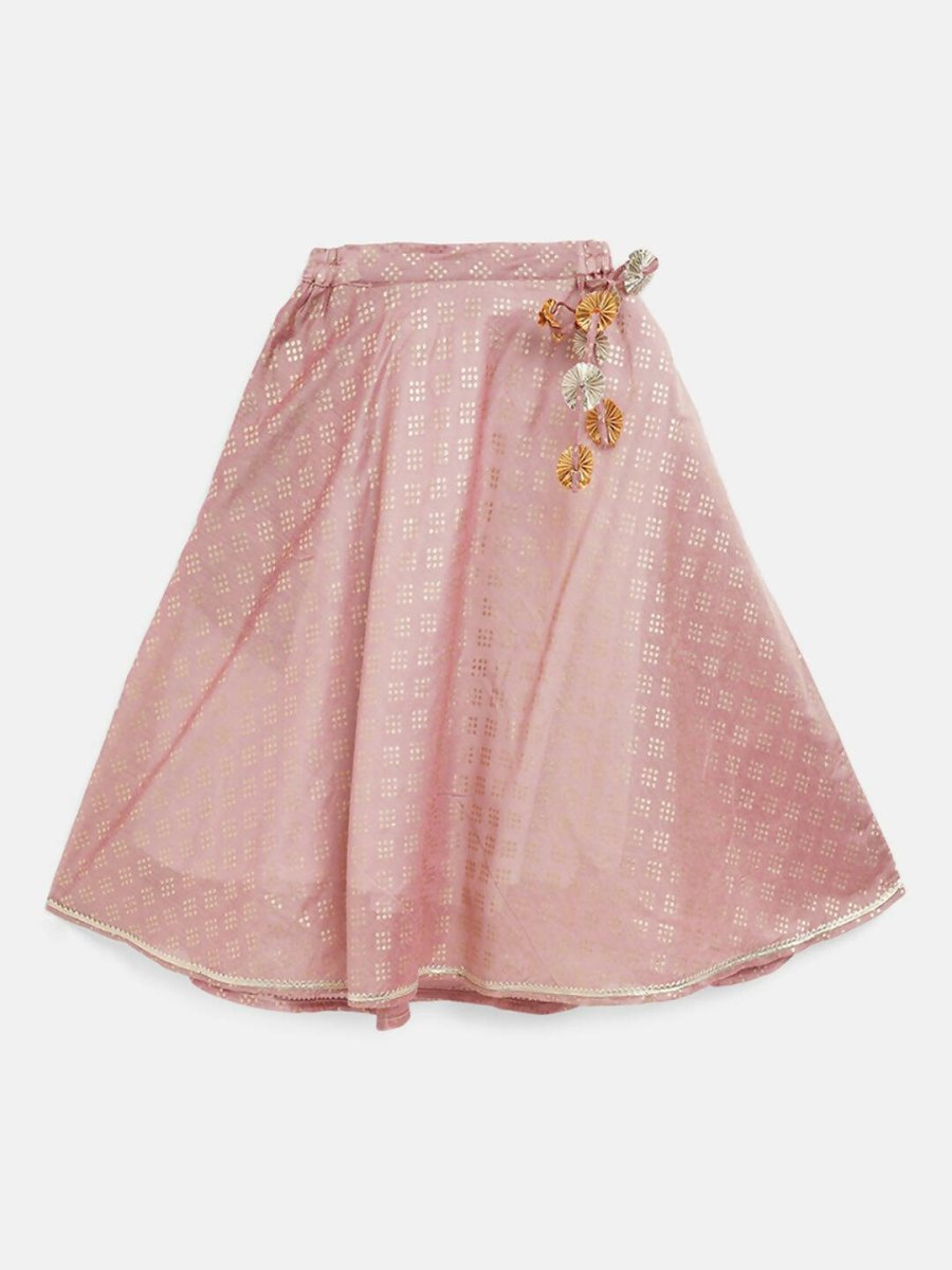 Ahalyaa Rusty Rose Chanderi Gold Foil Print Lehenga Choli With Dupatta For Girls