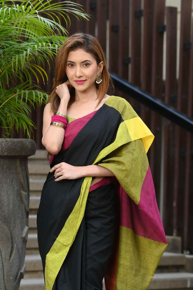 Beatitude Black Cotton Handloom Saree