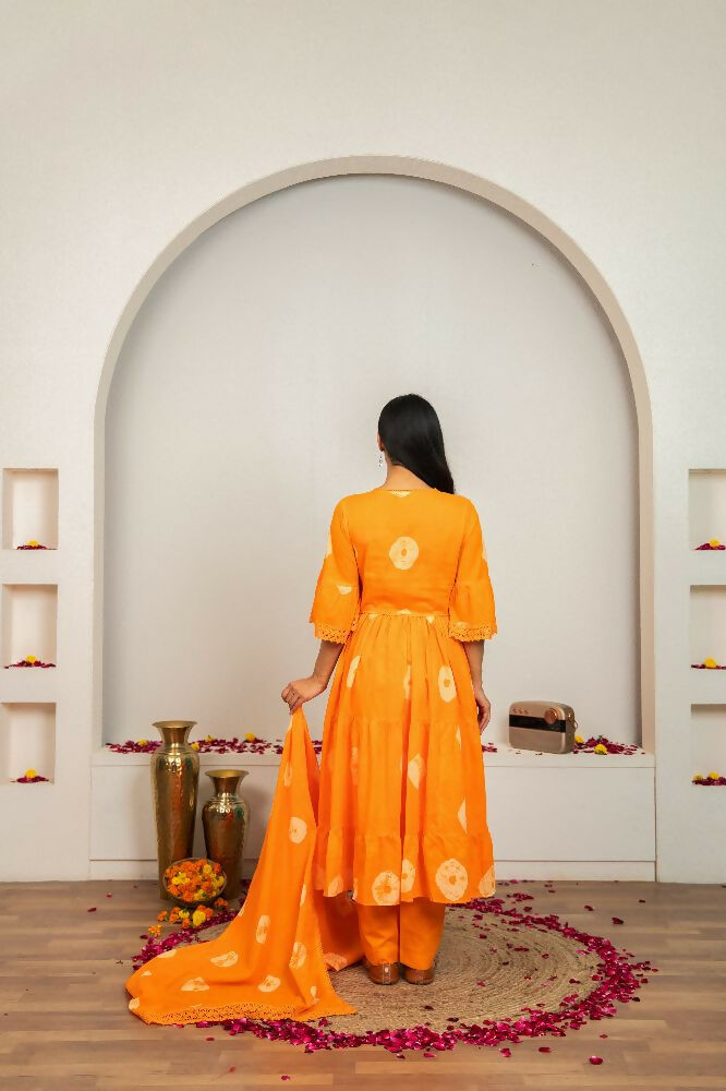 Joban Fashion Orange Tie & Dye Cotton Suit Set - Distacart