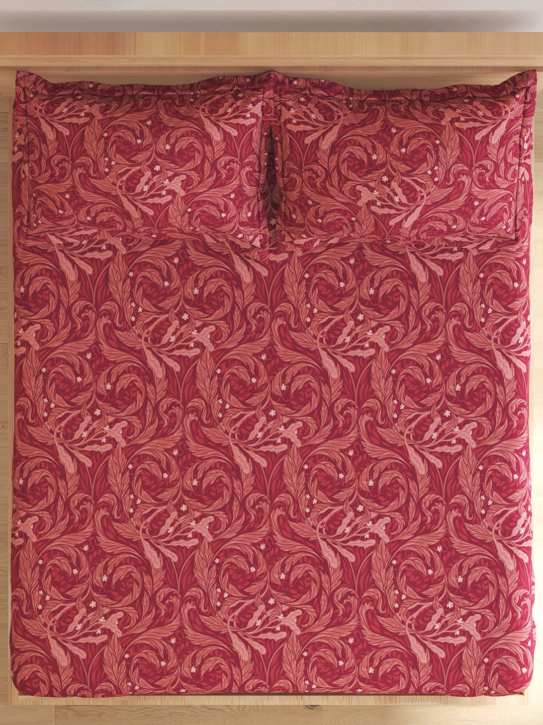 Home Centre Red Ethnic Motifs Cotton 150 TC King Bedsheet With 2 Pillow Covers