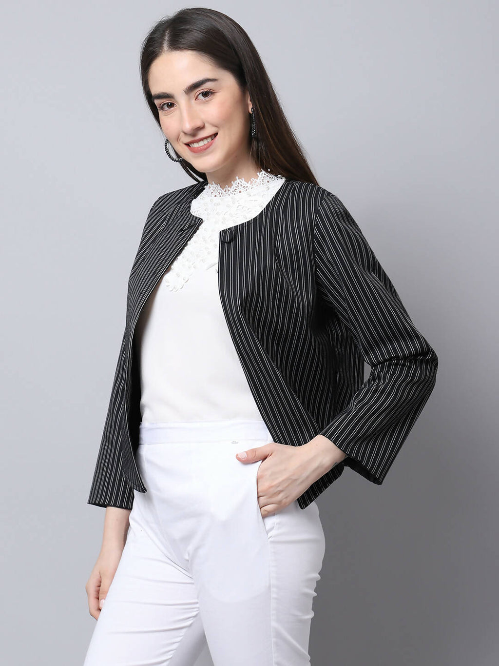 Even Apparels Black Polywool Open Front Statement Women's Jacket - Distacart