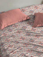 MYTRIDENT Dusk and Dawn White Printed Pure Cotton 144 TC Queen Bedsheet With 2 Pillow Covers