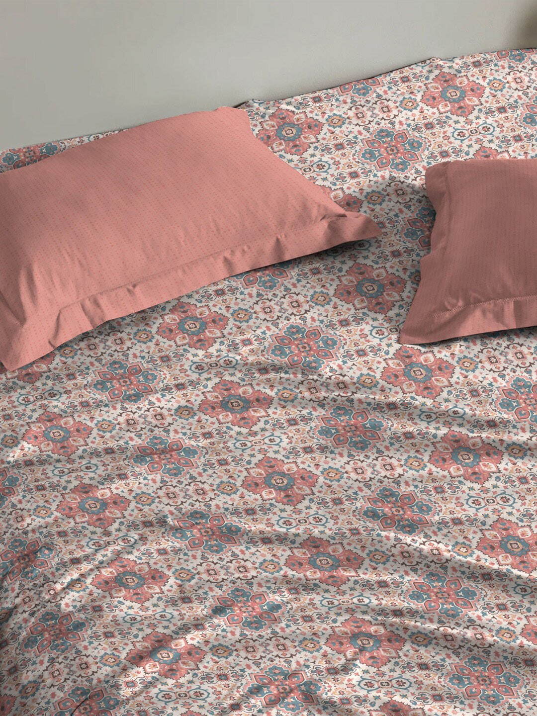 MYTRIDENT Dusk and Dawn White Printed Pure Cotton 144 TC Queen Bedsheet With 2 Pillow Covers