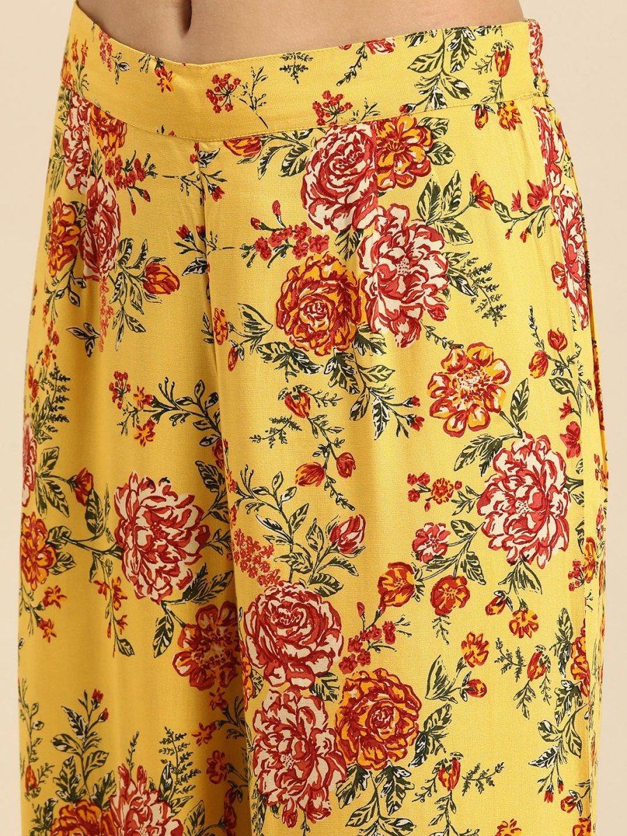 All About You Women Yellow Printed Kurta with Palazzos