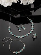 NVR Women Silver Plated & Blue Cz Stone Handcrafted Jewellery Set