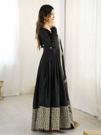 The52 Women's Gorgeous Chinon Silk Fabric Embroidery Work Flared Anarkali Pant and Dupatta Set - Distacart