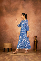 Joban Fashion Blue Floral Hand Block Printed Cotton Kurta Pant Set - Distacart