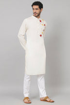 Cotton Kurta With Floral Embroidery Patch Embellishment by Hilo Design