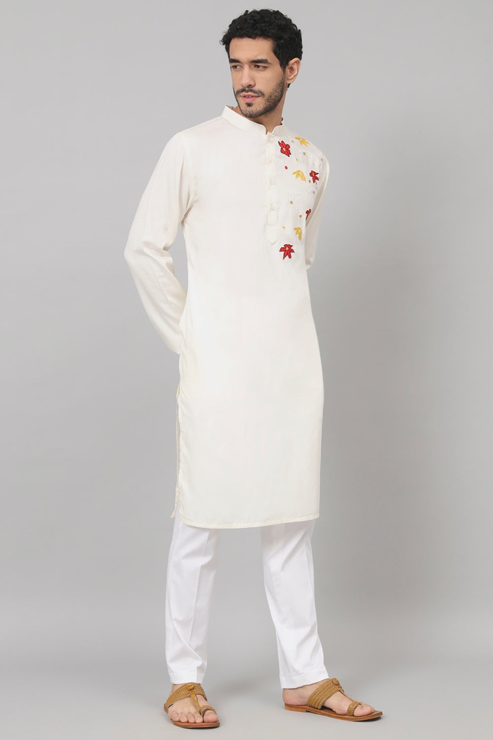Cotton Kurta With Floral Embroidery Patch Embellishment by Hilo Design