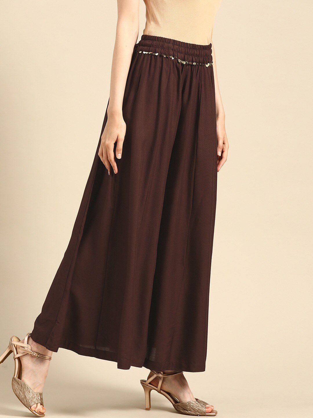 TAG 7 Women Rayon Flared Palazzos