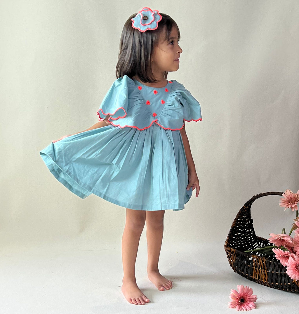 ArthLife Pale Blue Neon Embroidered Dress