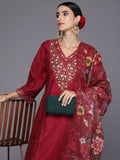 Indo Era Women Floral Yoke Design Panelled Thread Work Kurta with Trousers & Dupatta - Distacart