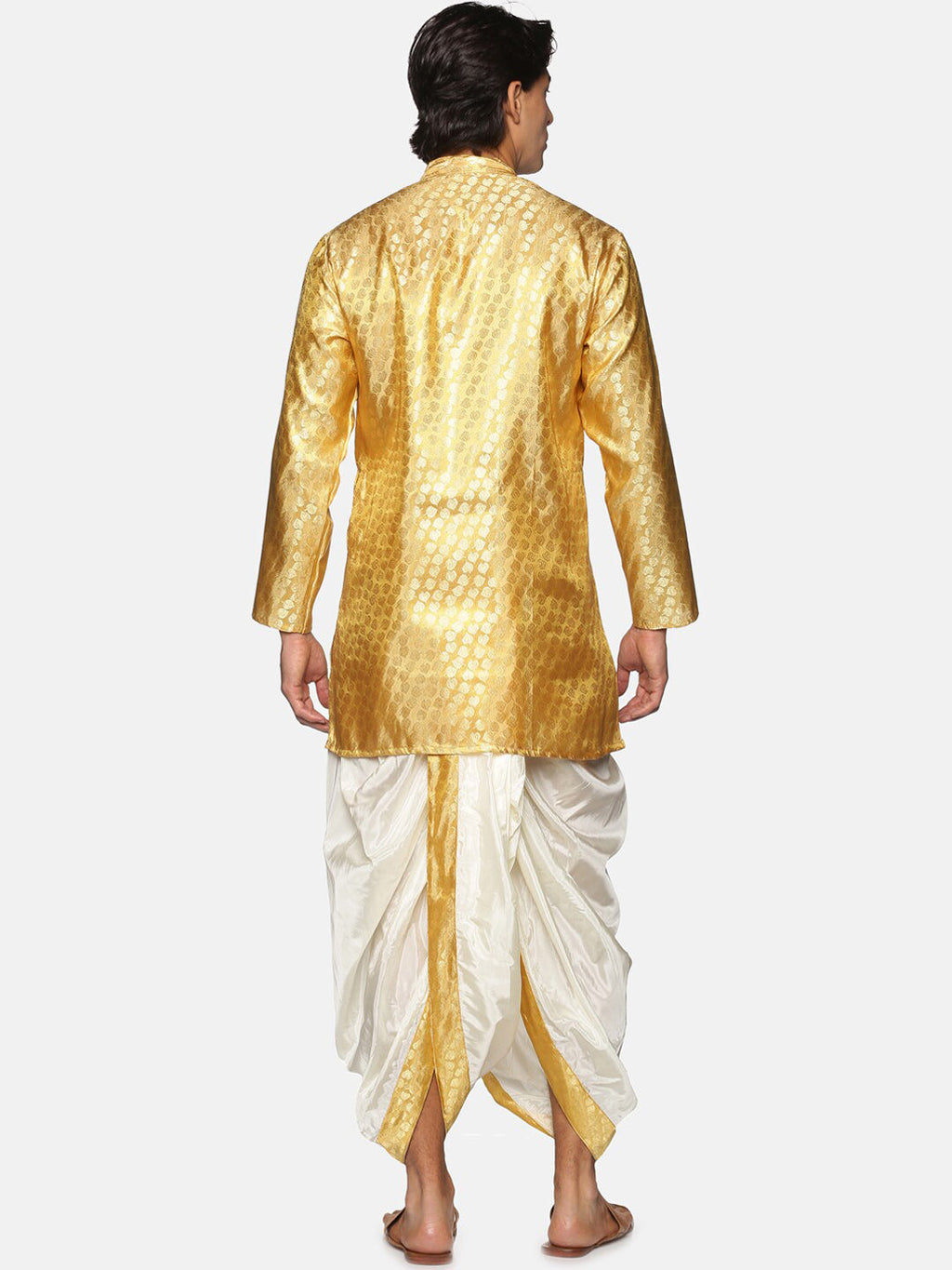 Sethukrishna Men Gold-Toned Ethnic Motifs Woven Design Kurta with Dhoti Pants - Distacart