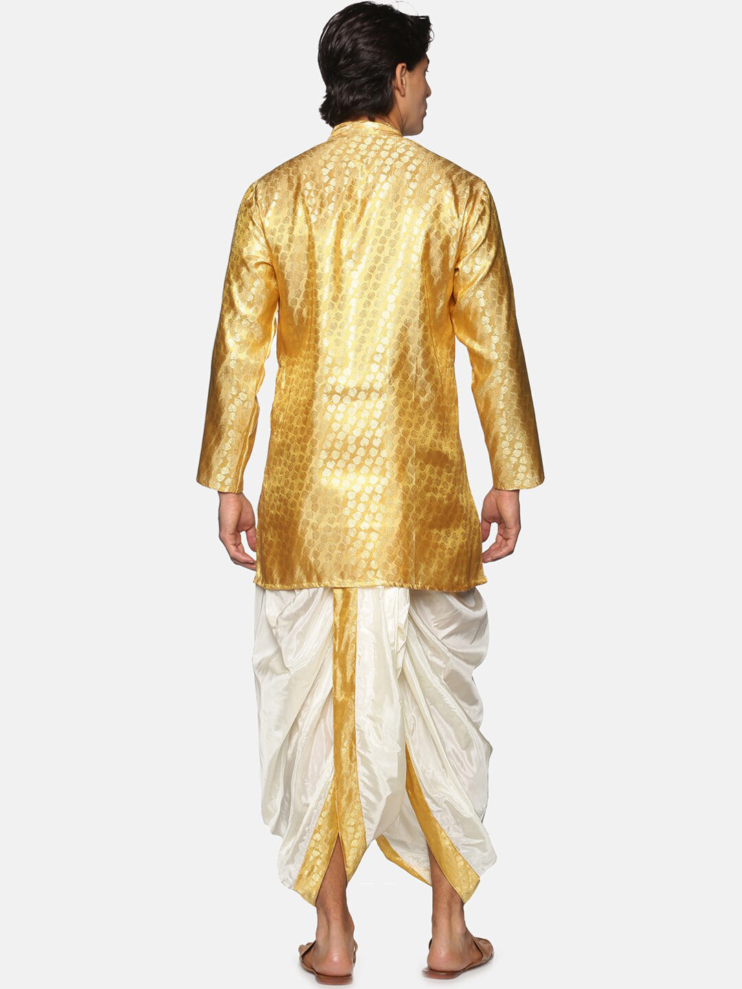 Sethukrishna Men Gold-Toned Ethnic Motifs Woven Design Kurta with Dhoti Pants - Distacart