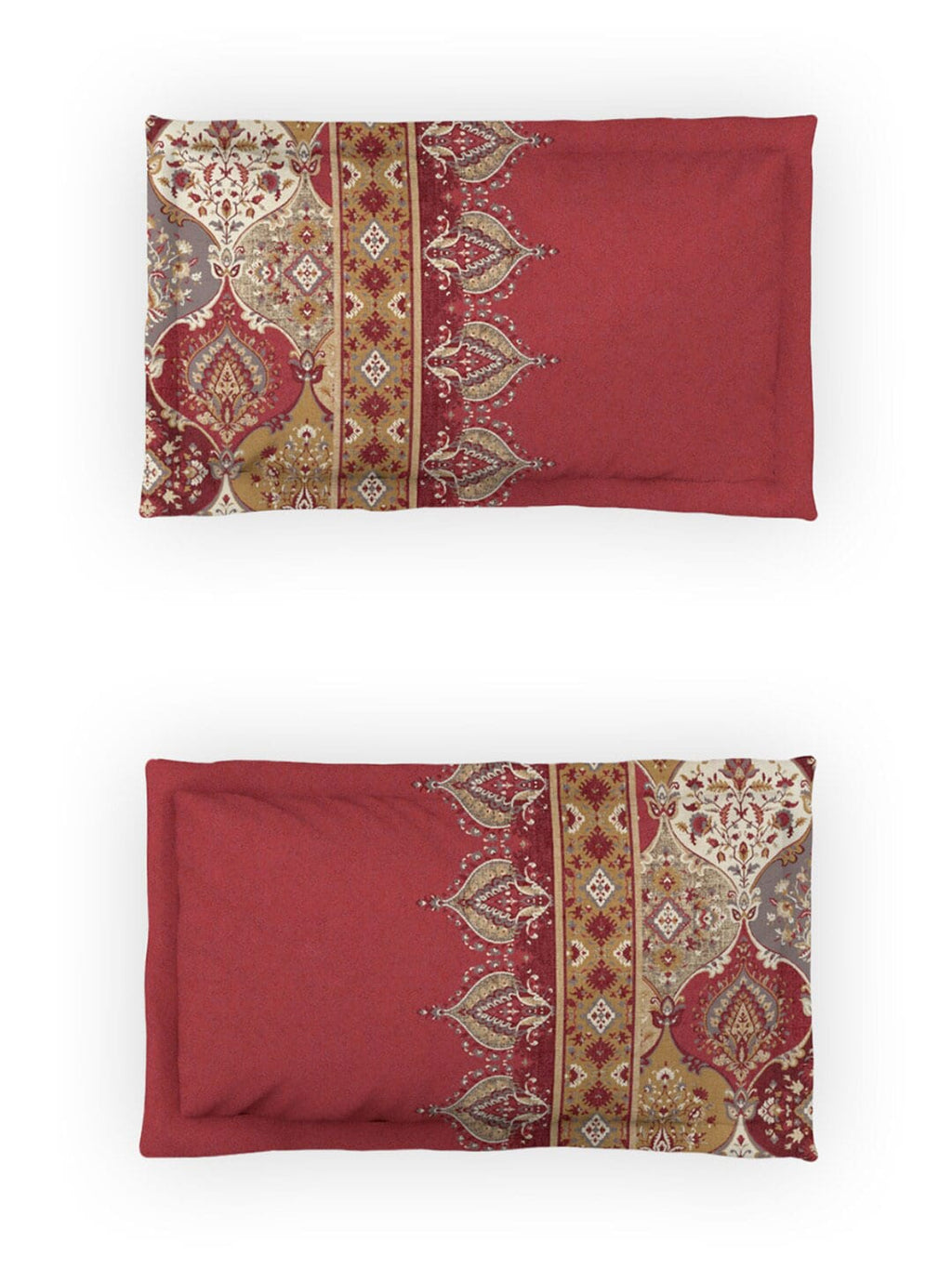 DDecor Red & White Ethnic Motifs Cotton 140 TC King Bedsheet with 2 Pillow Covers