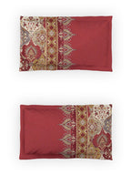 DDecor Red & White Ethnic Motifs Cotton 140 TC King Bedsheet with 2 Pillow Covers