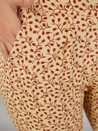 HERE&NOW Maroon & Beige Ethnic Motifs Printed Shirt Collar Kurta with Trousers