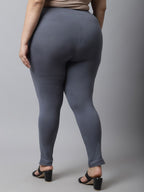 TAG 7 Women Plus size Grey Solid Cotton Ankle-Length Leggings