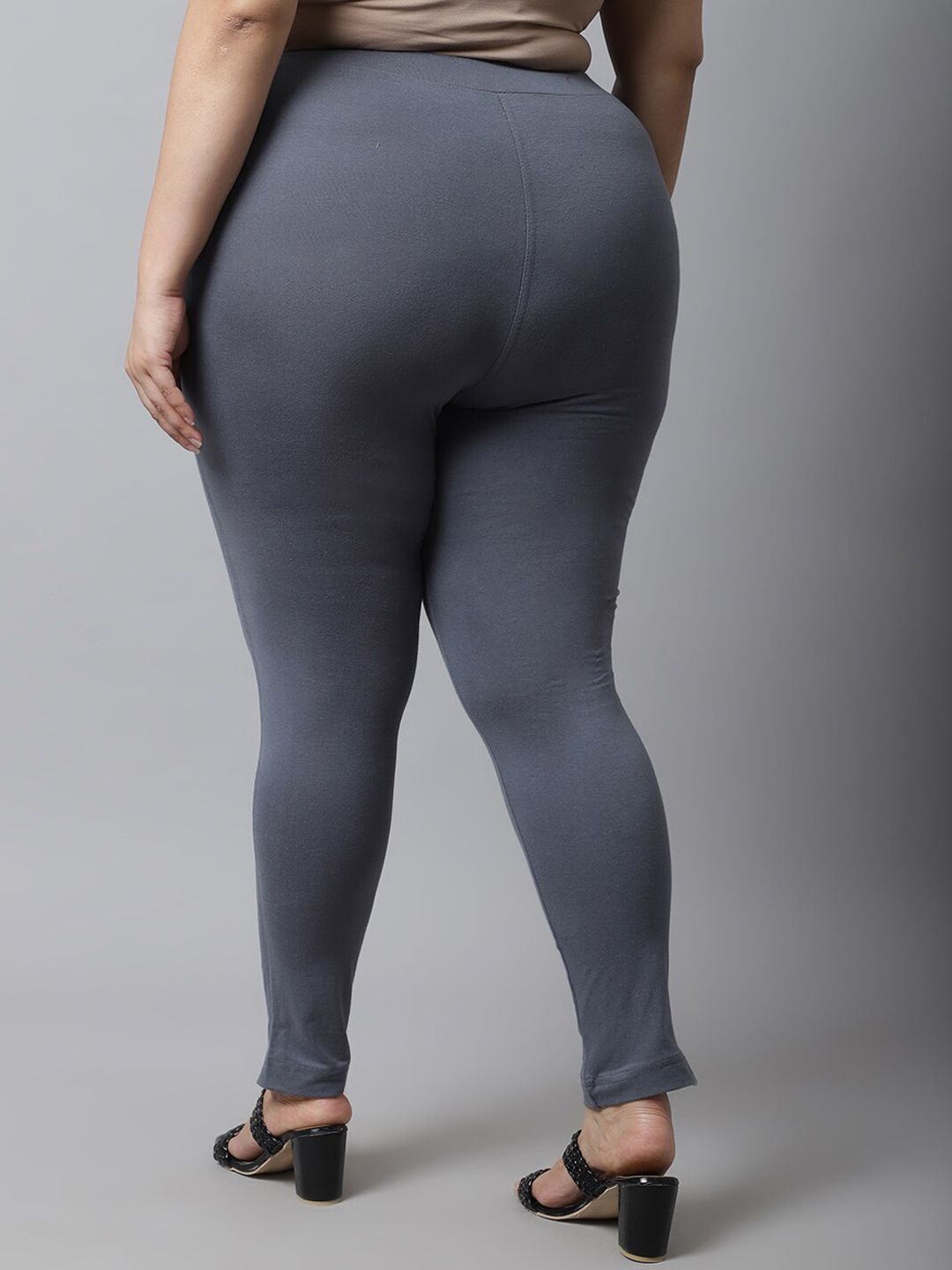 TAG 7 Women Plus size Grey Solid Cotton Ankle-Length Leggings