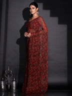 Tikhi Imli Red & Green Floral Printed Poly Georgette Ready To Wear Saree - Distacart