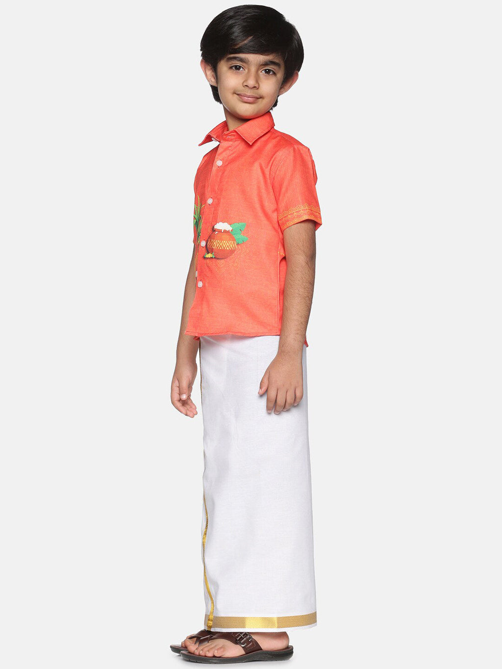 Sethukrishna Boys Orange & White Printed Shirt