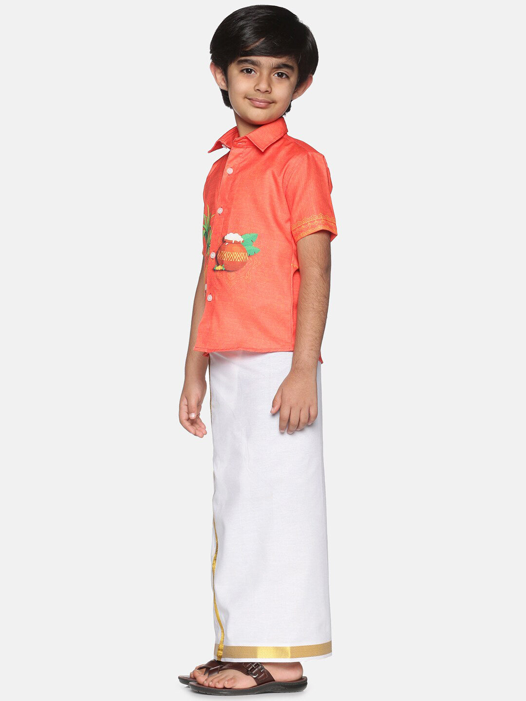Sethukrishna Boys Orange & White Printed Shirt