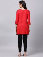 Souchii Women Red Yoke Design Thread Work Grandeur & Majestic Artwork Kurta - Distacart
