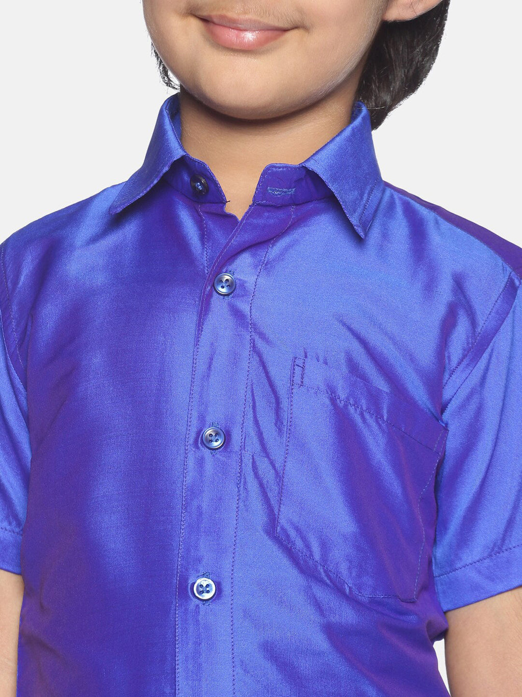 Sethukrishna Boys Blue & White Solid Shirt with Veshti Set