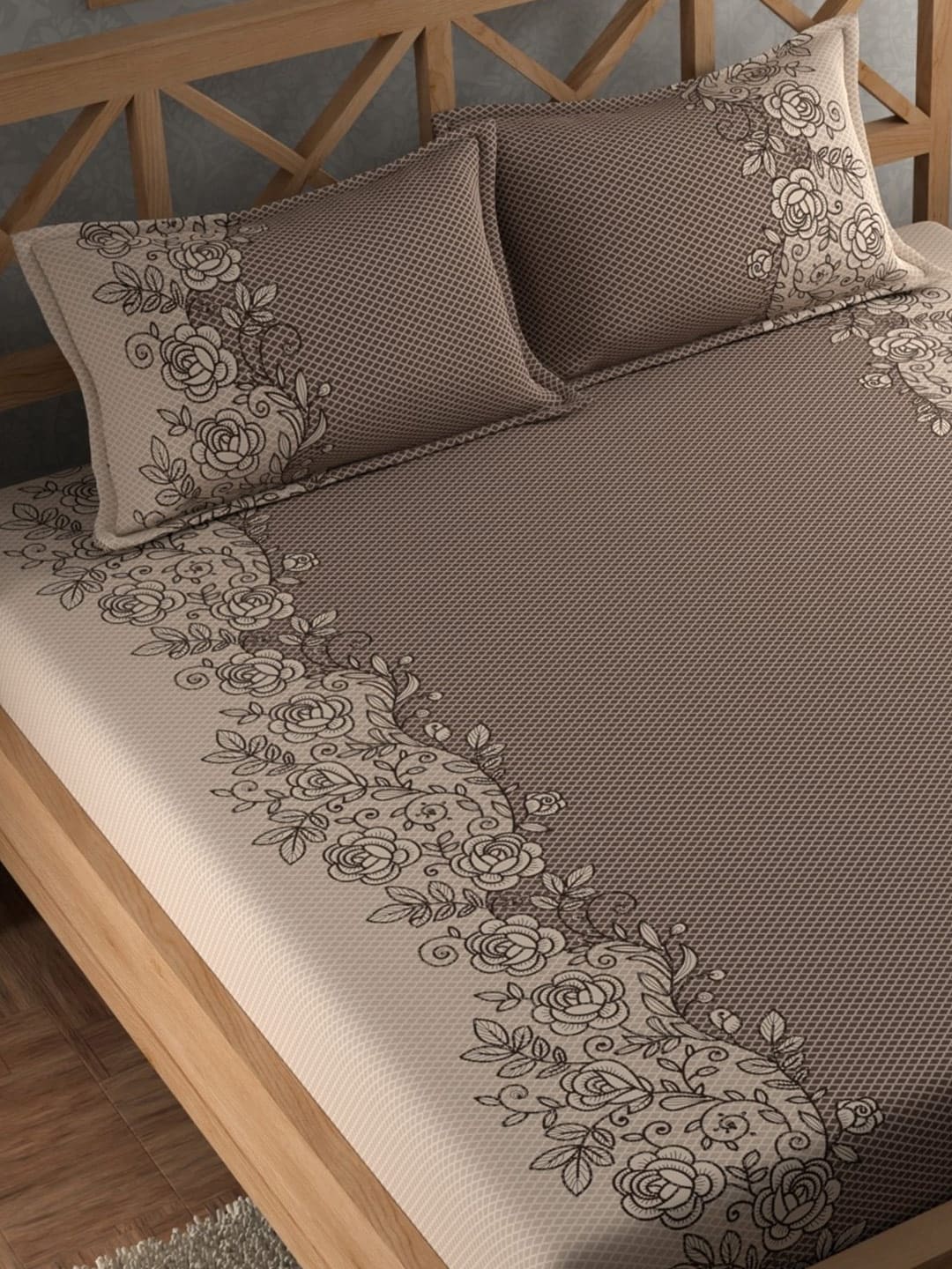 CHHAVI INDIA Brown Ethnic Motifs Cotton 210 TC King Bedsheet with 2 Pillow Covers