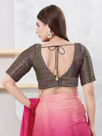 Joban Fashion Black Brocade Elbow Sleeveless Back Open Blouse