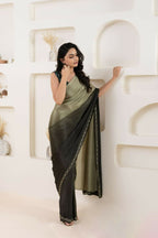 Grey Satin Pedding Designer, Printed Party Wear Ready To Wear Saree - Femina