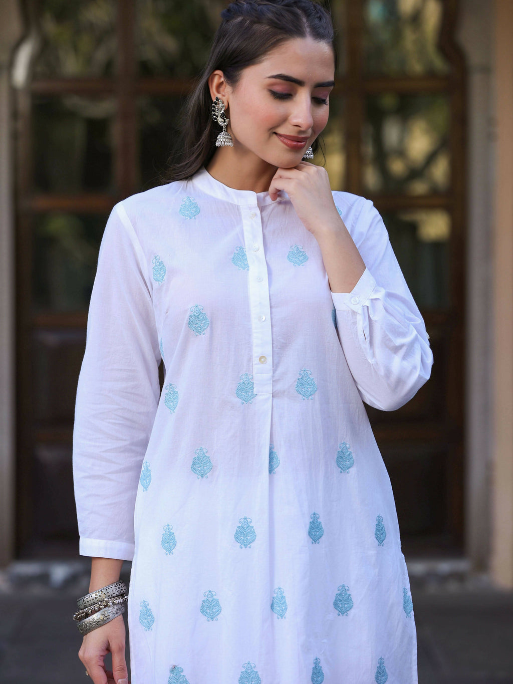 Juniper Women's White Cambric Printed Straight Kurta - Distacart
