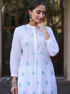 Juniper Women's White Cambric Printed Straight Kurta - Distacart