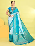 Joban Fashion Sky Blue & Rama Plain With Weaving Border Banarasi Silk Sarees