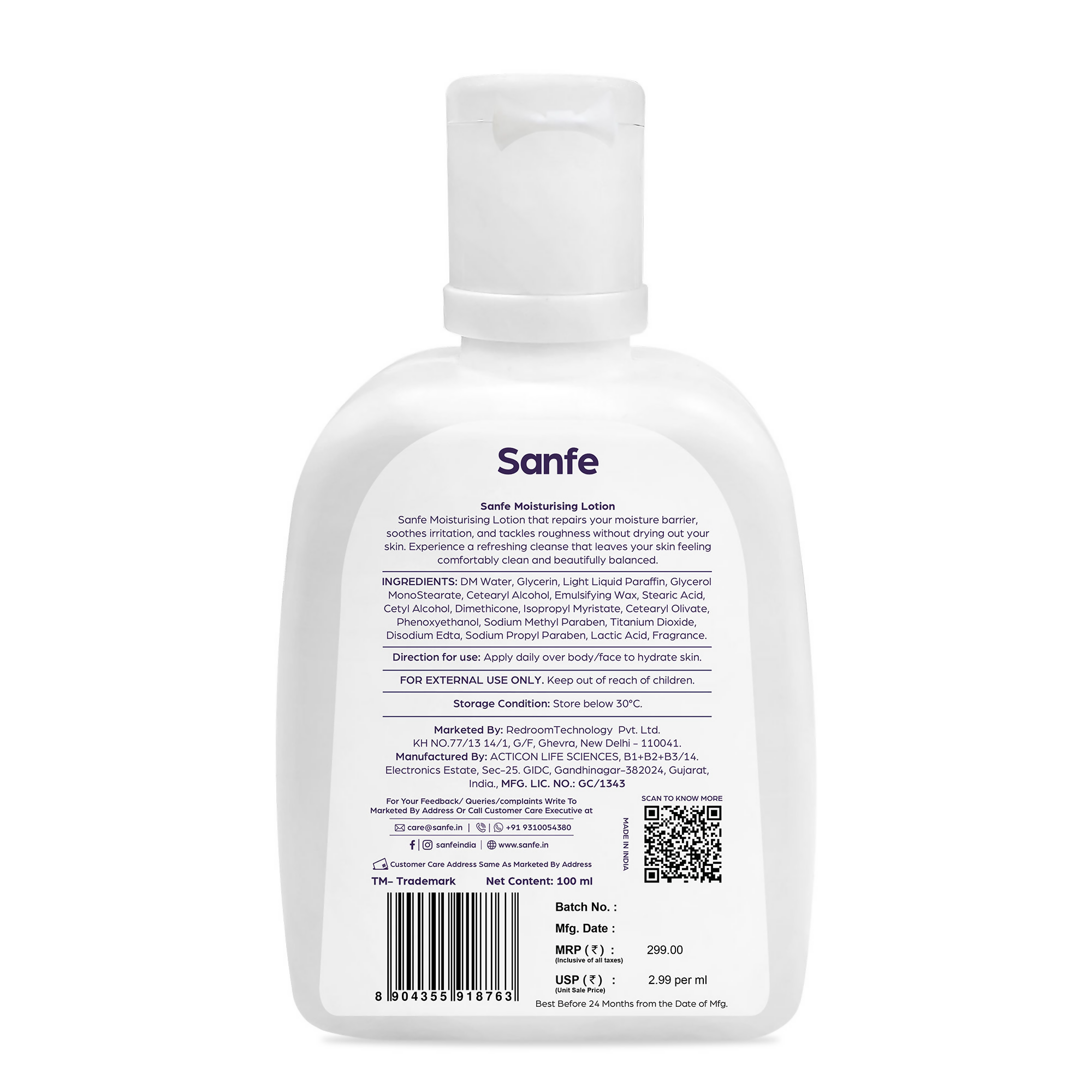 Sanfe Moisturising Lotion Improves skin moisture in 24 hour Moisturizer
